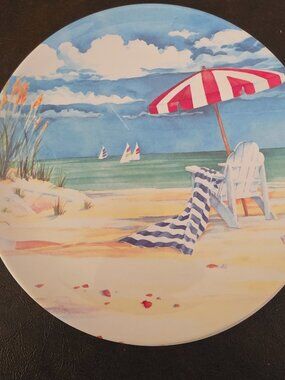 Paul Brent Melamine Beach Scene Platter set of 6 large, multicolor platters